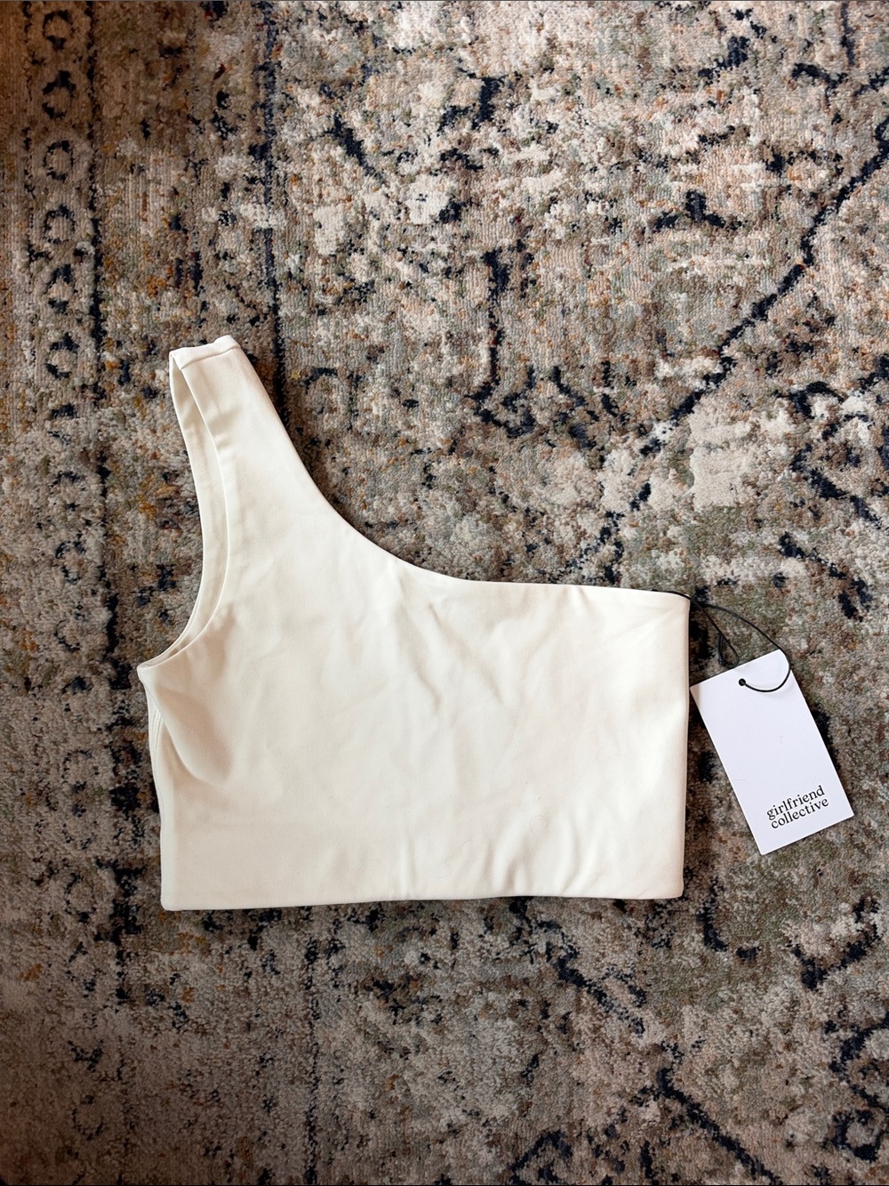 girlfriend collective Cream One-Shoulder sports bra